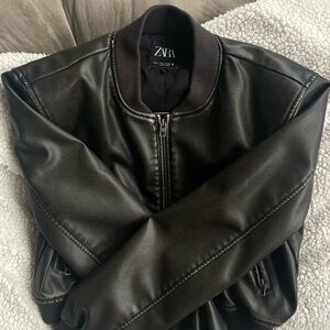 SOLD - Zara Leather Bomber Jacket